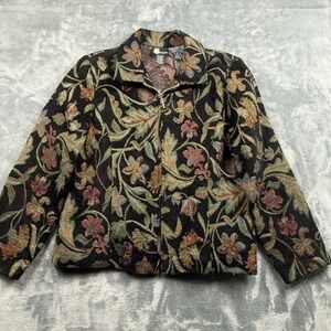 First Option Floral Tapestry Jacket Black Cotton Blend Size Large Vintage